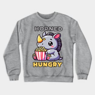 Horned hungry popcorn rhino for movie lovers Crewneck Sweatshirt